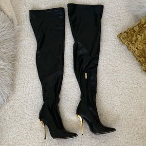 Black matte thigh high boots
